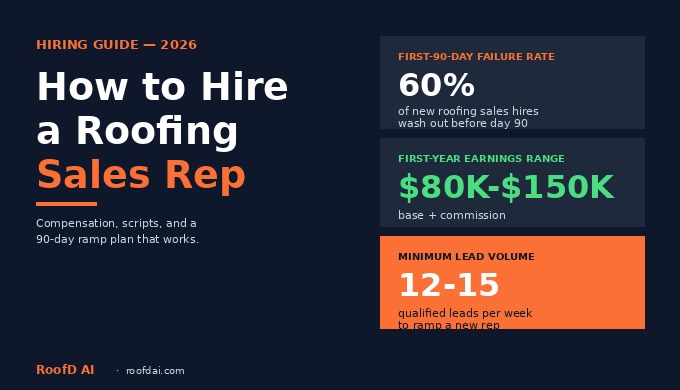 Roofing contractor reviewing how to hire a roofing sales rep checklist with compensation structure and 90-day ramp plan in 2026