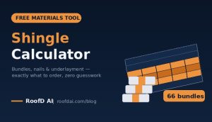 free shingle calculator showing how many shingle bundles nails and underlayment rolls a roof needs in 2026