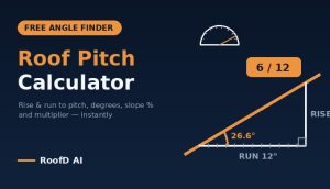 free roof pitch calculator converting rise and run into roof slope angle degrees and pitch multiplier in 2026