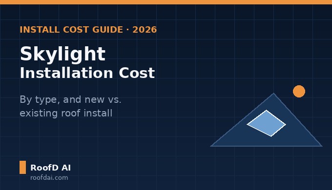Skylight installation cost guide showing a glass skylight window installed on a roof plane