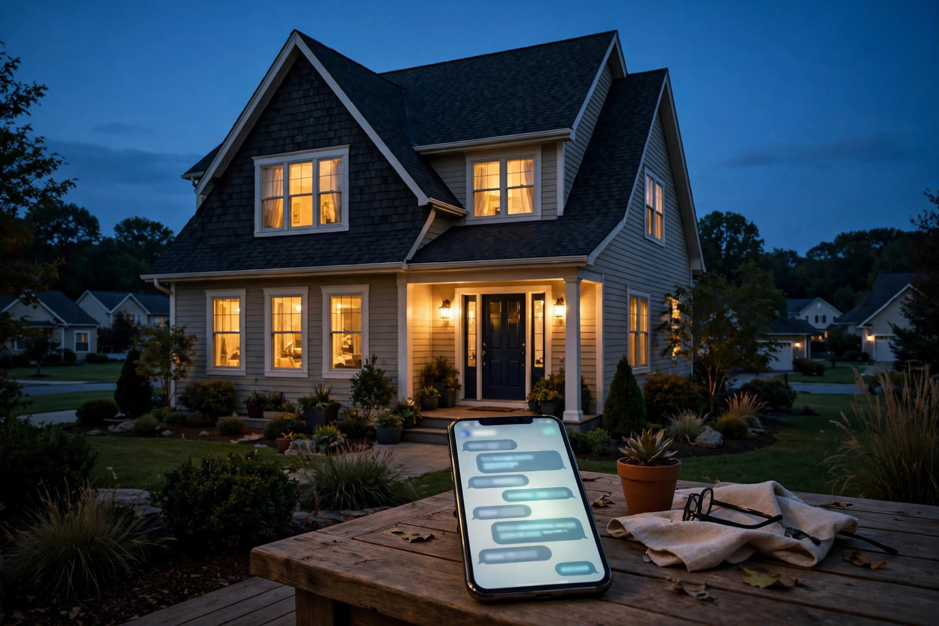 Roofing website losing leads after hours — house at dusk